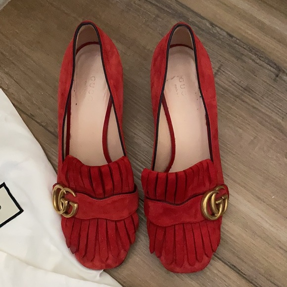 Gucci red suede marmont block mid heel loafers 36 - Picture 3 of 7